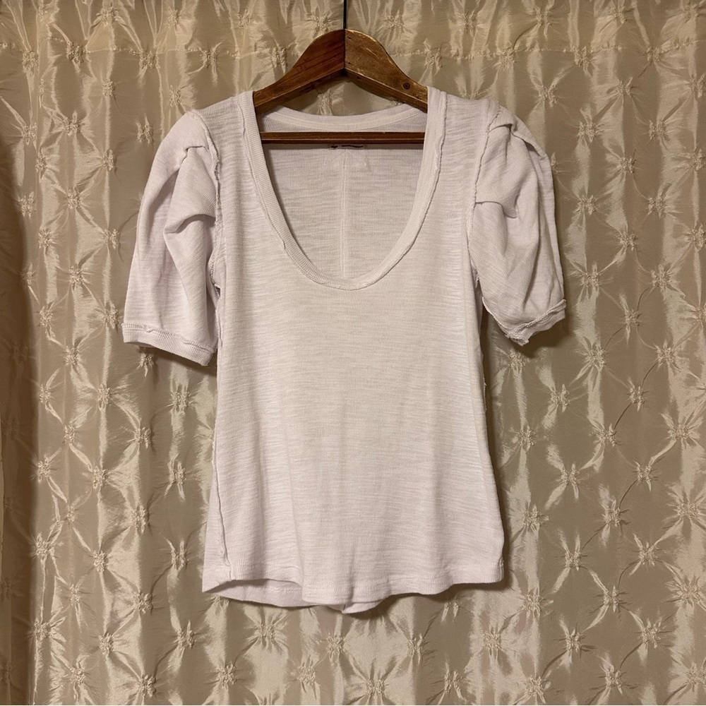 Free People White Puff Sleeve Short Sleeve Tee